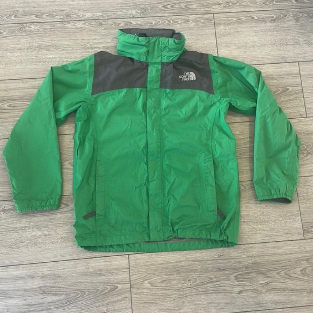 VGC Boys North Face Green / Grey Fall Jacket with hidden hood - Size 14/16